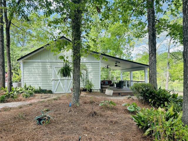 206 Chaussee Blvd, Summerville, SC 29483 - back of property with a ceiling fan, board and batten siding, and a deck