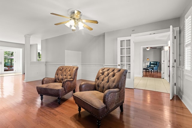206 Chaussee Blvd, Summerville, SC 29483 - sitting room featuring a ceiling fan, light wood-type flooring, healthy amount of natural light, and a wainscoted wall