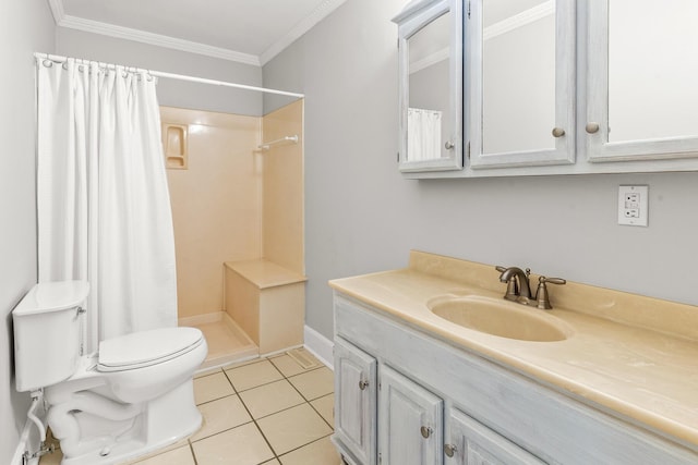 206 Chaussee Blvd, Summerville, SC 29483 - full bath with toilet, vanity, tile patterned floors, curtained shower, and ornamental molding