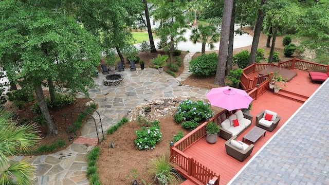 206 Chaussee Blvd, Summerville, SC 29483 - view of patio / terrace featuring a deck and an outdoor living space with a fire pit
