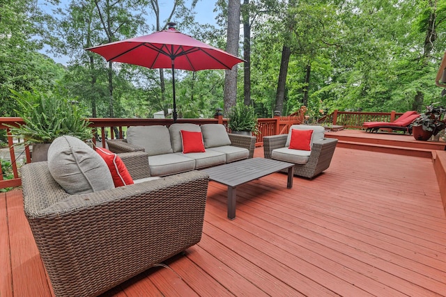 206 Chaussee Blvd, Summerville, SC 29483 - wooden terrace featuring an outdoor hangout area and view of wooded area