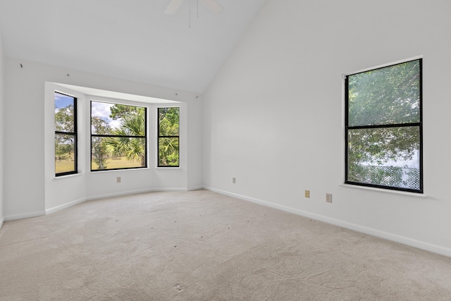 633 Stono Edge Dr, Charleston, SC 29412 - spare room featuring carpet flooring, high vaulted ceiling, and ceiling fan