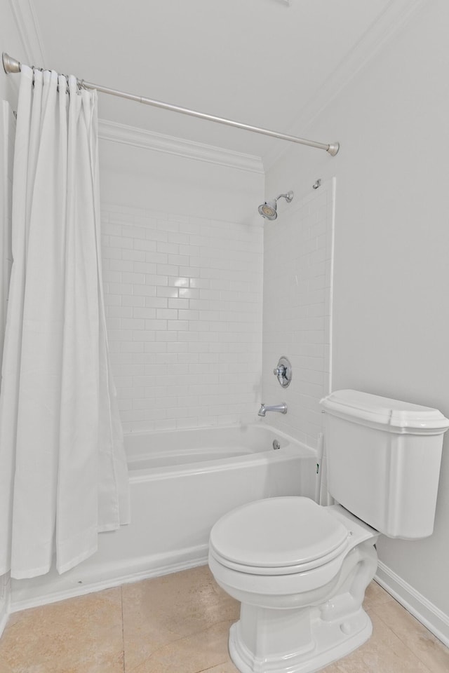 633 Stono Edge Dr, Charleston, SC 29412 - bathroom with ornamental molding, shower / tub combo with curtain, and tile patterned floors
