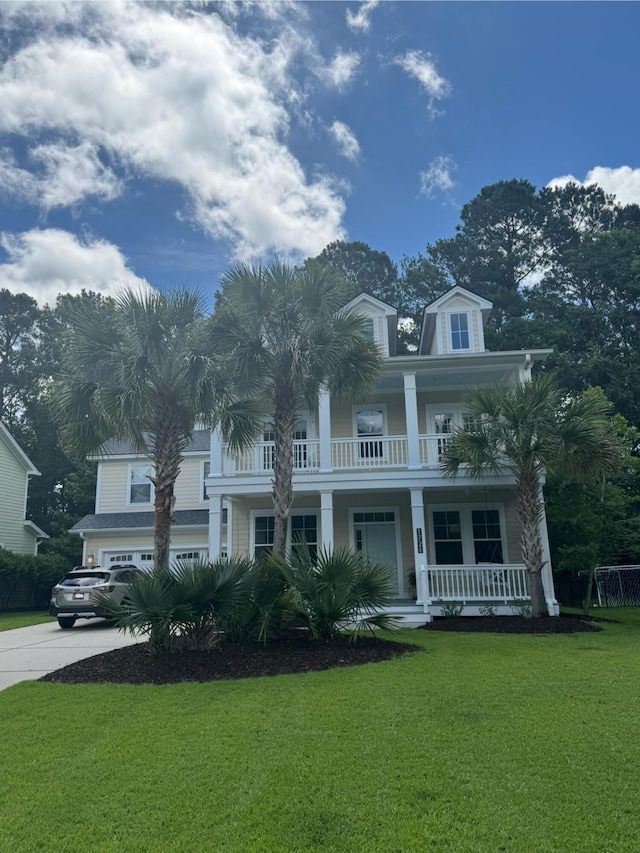 1721 Wellstead St, Mount Pleasant, SC 29466 - view of front of property with a porch, a front lawn, concrete driveway, and a balcony