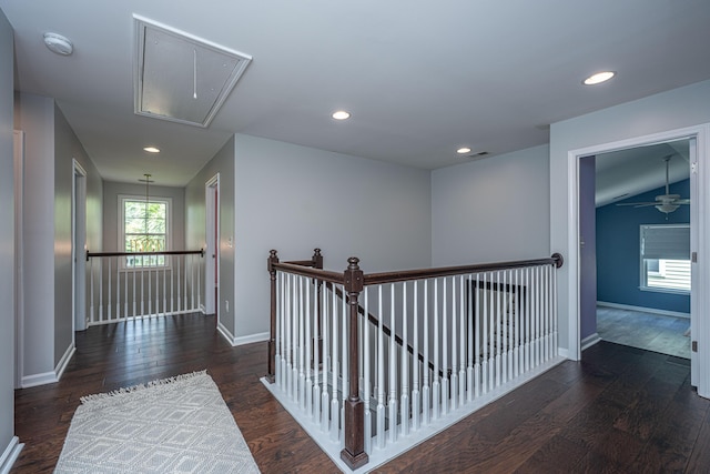 1721 Wellstead St, Mount Pleasant, SC 29466 - hallway featuring attic access, an upstairs landing, wood finished floors, and recessed lighting