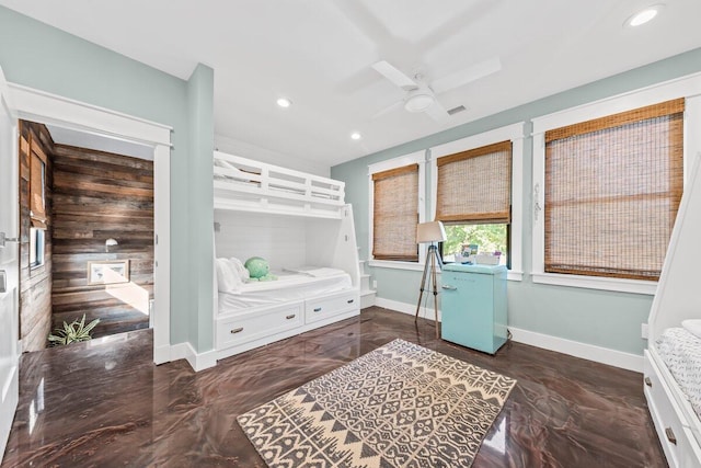 bedroom featuring ceiling fan