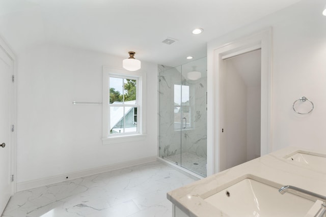 bathroom with vanity and an enclosed shower