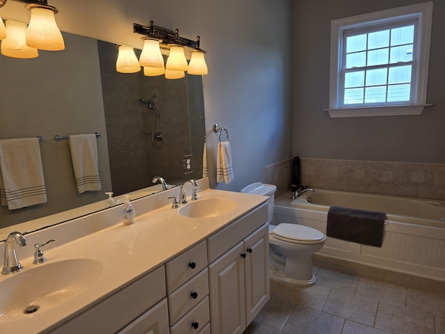 133 Wando Reach Rd, Wando, SC 29492 - bathroom with tile patterned flooring, a garden tub, toilet, and double vanity