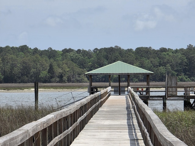 133 Wando Reach Rd, Wando, SC 29492 - dock area featuring a gazebo, a forest view, and a water view