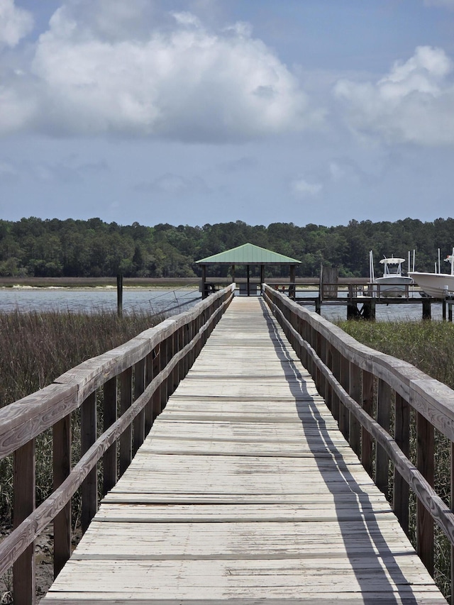 133 Wando Reach Rd, Wando, SC 29492 - dock featuring a view of trees, a gazebo, and a water view
