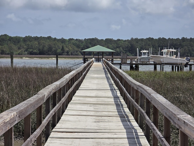 133 Wando Reach Rd, Wando, SC 29492 - dock featuring a forest view, a gazebo, and a water view