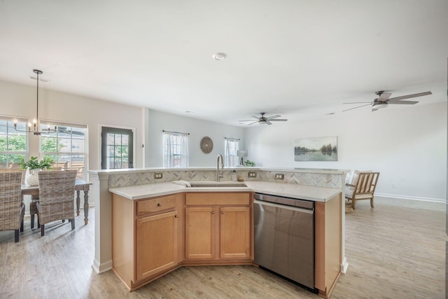 743 Redbud Ln, Summerville, SC 29486 - kitchen with dishwasher, a sink, light countertops, and a ceiling fan