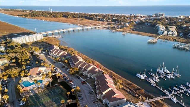 aerial view featuring a water view