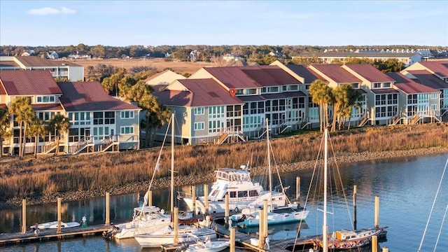 dock area featuring a water view