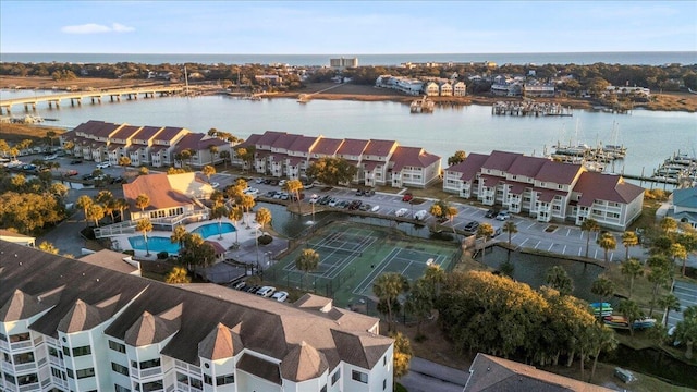 bird's eye view featuring a water view