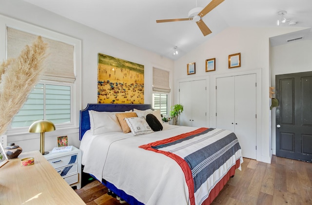 11 Francis St, Charleston, SC 29403 - bedroom with wood finished floors, ceiling fan, and high vaulted ceiling