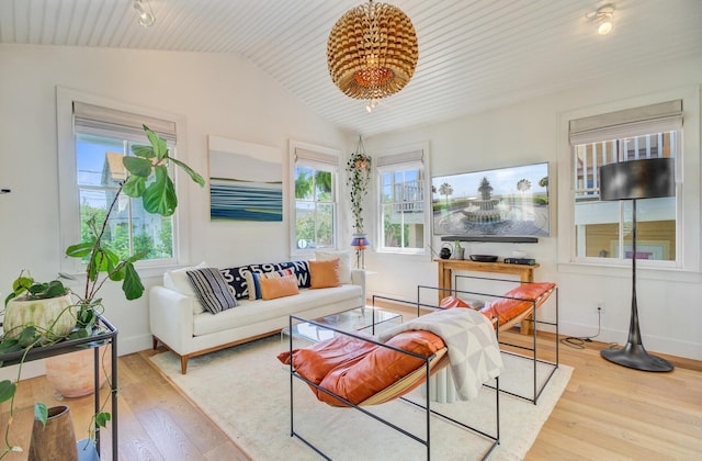 11 Francis St, Charleston, SC 29403 - living room with hardwood / wood-style flooring, lofted ceiling, baseboards, and wood ceiling