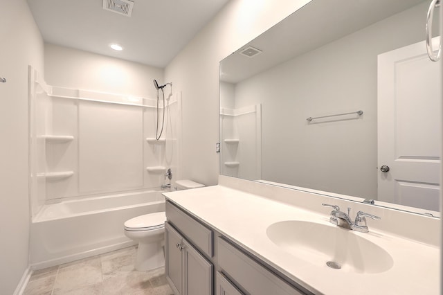 full bathroom with vanity, toilet, and tub / shower combination