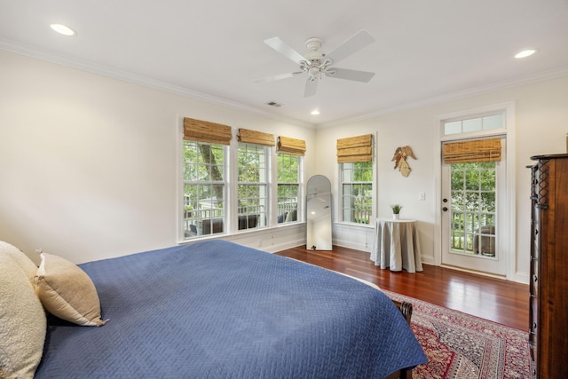 3221 Johnstowne St, Johns Island, SC 29455 - bedroom featuring wood finished floors, ornamental molding, a ceiling fan, and recessed lighting