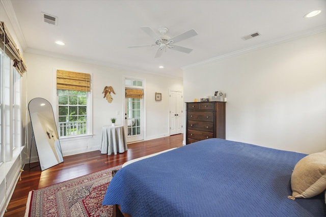 3221 Johnstowne St, Johns Island, SC 29455 - bedroom featuring wood finished floors, ornamental molding, ceiling fan, and recessed lighting