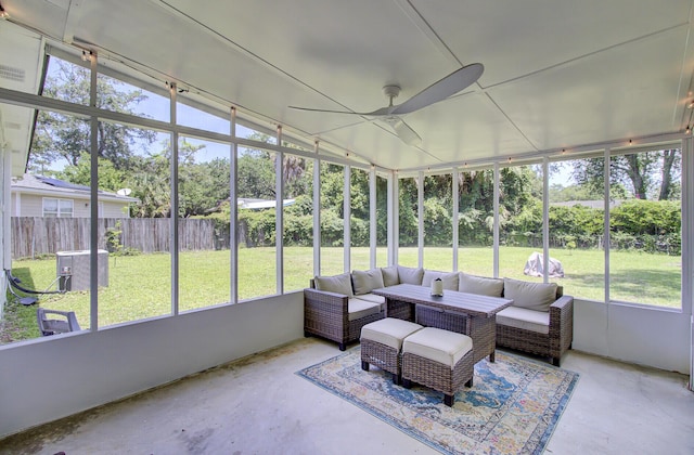 1032 Windward Rd, Charleston, SC 29412 - sunroom with a ceiling fan and an outdoor hangout area