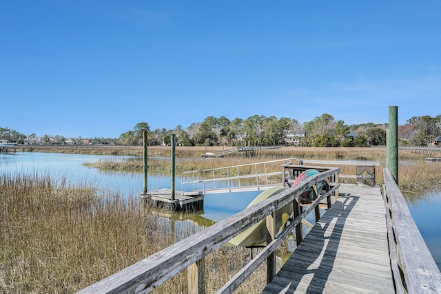 view of dock with a water view