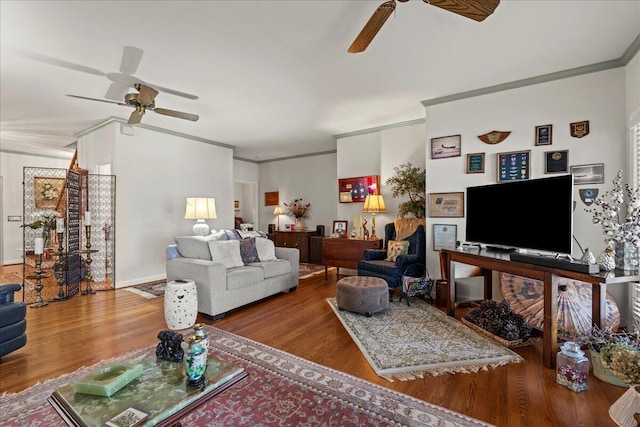 19 Cameroon Dr, Beaufort, SC 29907 - living area with a ceiling fan, crown molding, and wood finished floors