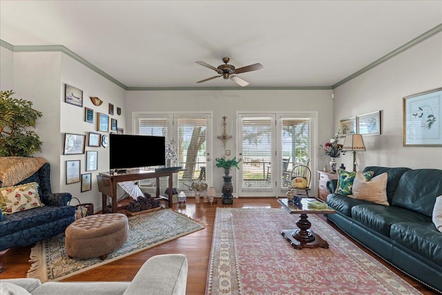 19 Cameroon Dr, Beaufort, SC 29907 - living room with ceiling fan, wood finished floors, and ornamental molding