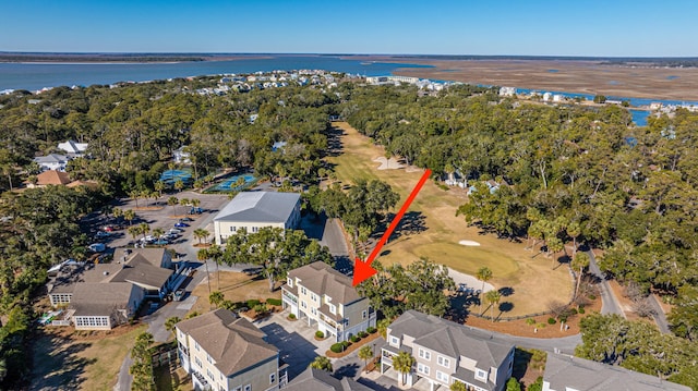 aerial view featuring a water view