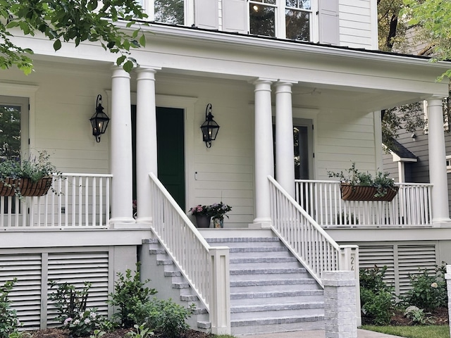 doorway to property with a porch