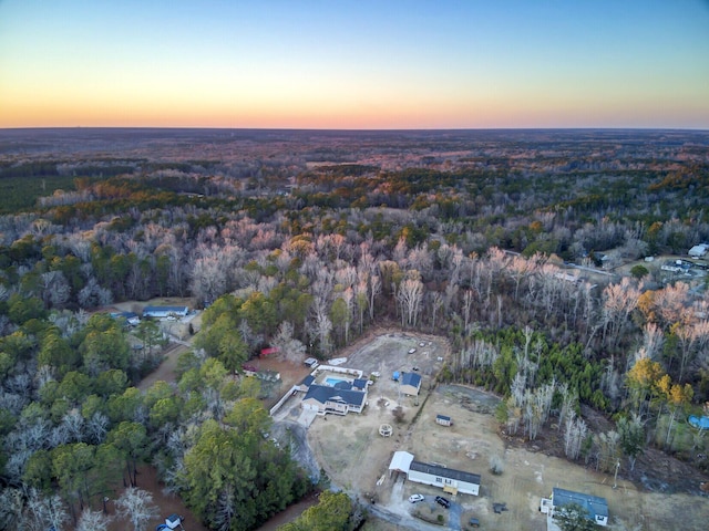 view of aerial view at dusk