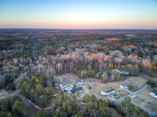 view of aerial view at dusk