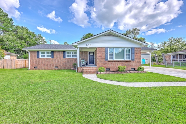 108 Reardon St, Moncks Corner, SC 29461 - view of front facade with crawl space, driveway, brick siding, an attached carport, and a gate