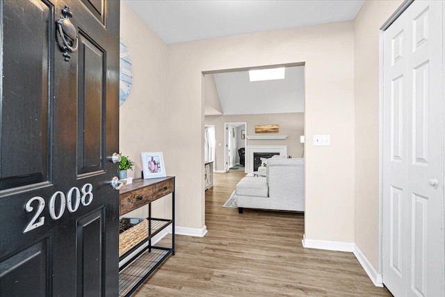 foyer entrance with hardwood / wood-style flooring