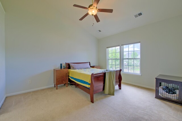 9682 Pebble Creek Blvd, Summerville, SC 29485 - carpeted bedroom with baseboards, ceiling fan, and high vaulted ceiling
