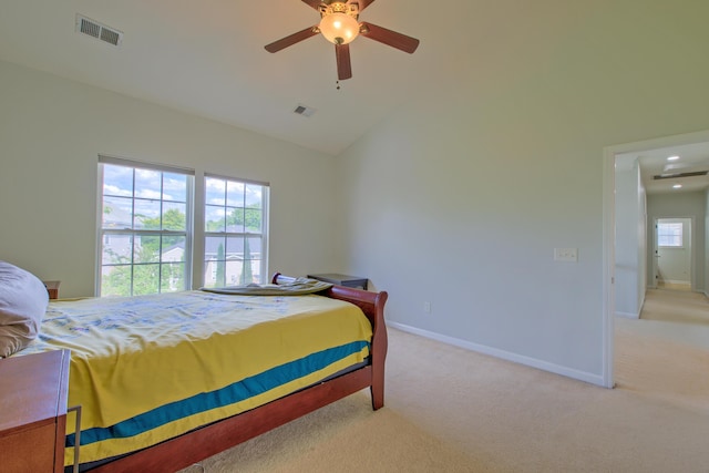 9682 Pebble Creek Blvd, Summerville, SC 29485 - bedroom featuring light carpet, lofted ceiling, baseboards, ceiling fan, and recessed lighting