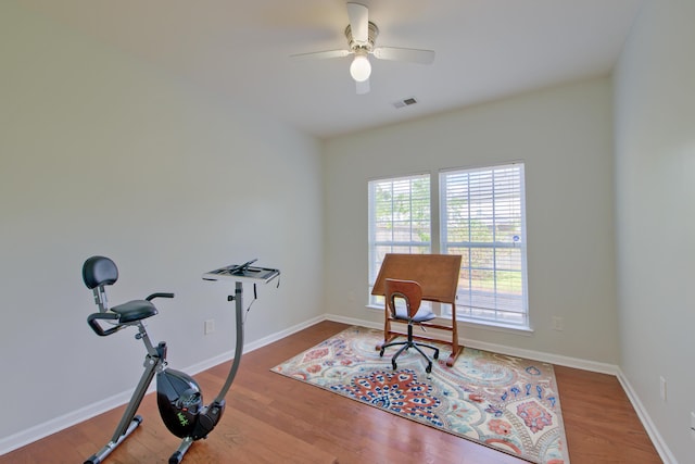 9682 Pebble Creek Blvd, Summerville, SC 29485 - office with a ceiling fan, wood finished floors, and baseboards