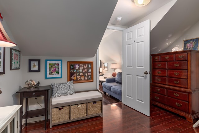 living area featuring wood finished floors and lofted ceiling