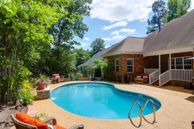 pool with a patio