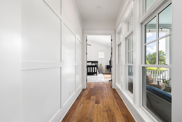 566 Wading Pl, Daniel Island, SC 29492 - hall featuring dark wood-type flooring, plenty of natural light, and ornamental molding