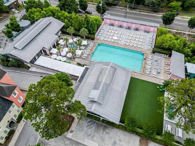 aerial view of a pool