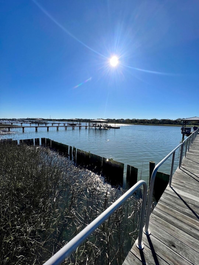 view of dock featuring a water view