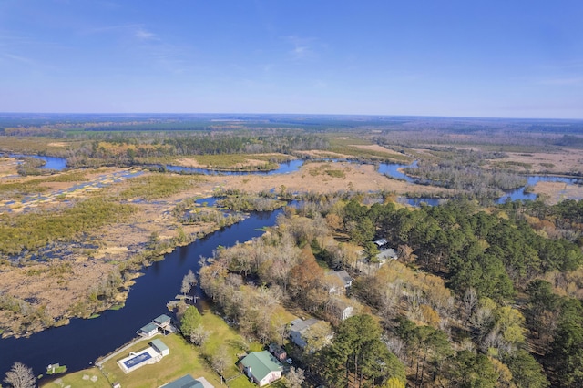 birds eye view of property with a water view and a view of trees