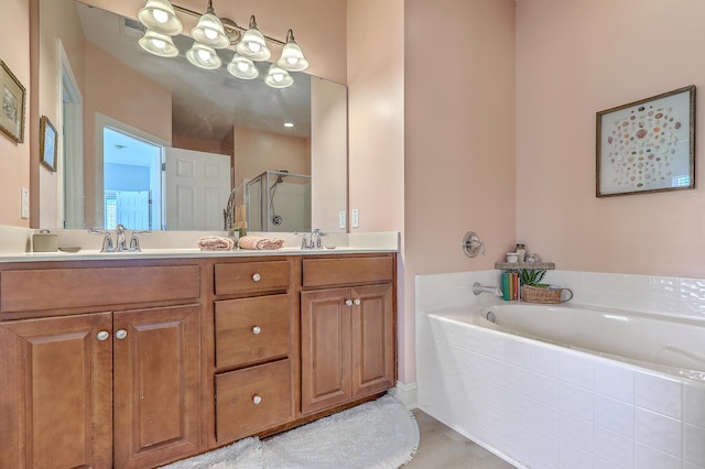 1408 Bimini Dr, Charleston, SC 29414 - bathroom featuring double vanity, a garden tub, and a stall shower