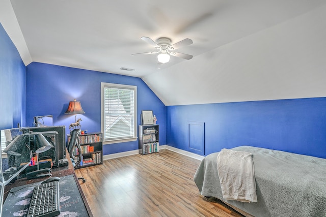 1408 Bimini Dr, Charleston, SC 29414 - bedroom with vaulted ceiling, wood finished floors, baseboards, and a ceiling fan