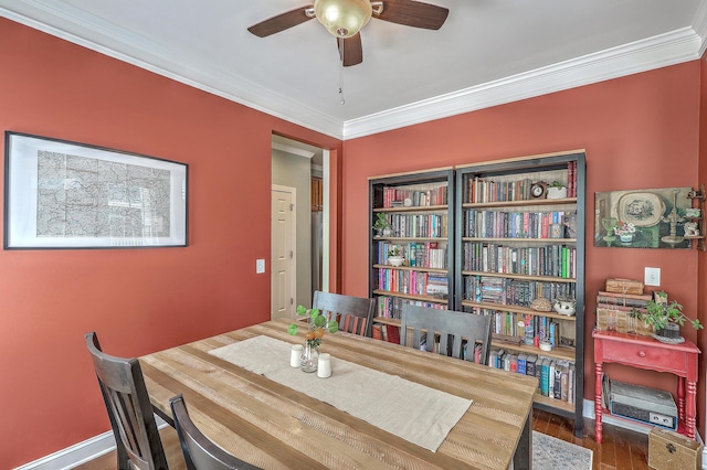1408 Bimini Dr, Charleston, SC 29414 - dining area with a ceiling fan, ornamental molding, and wood finished floors