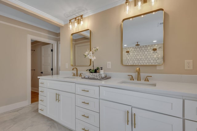 bathroom featuring vanity and crown molding