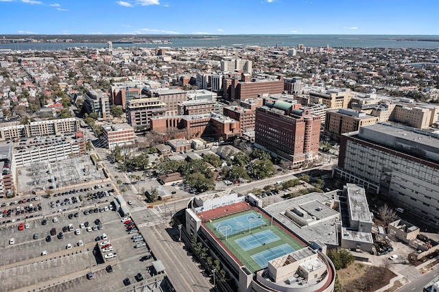 bird's eye view with a city view