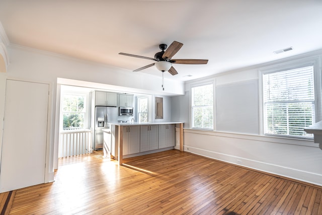 interior space with ceiling fan, light hardwood / wood-style floors, and a wealth of natural light