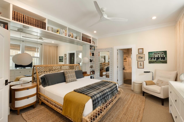 1012 Ashley Ave, Charleston, SC 29403 - bedroom featuring ornamental molding, ensuite bathroom, and recessed lighting